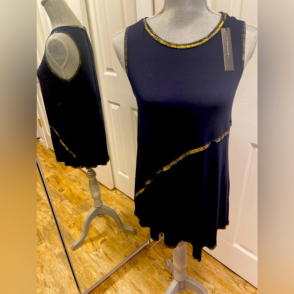 NWT Tahari Angelica Knit Navy Top Sz XS